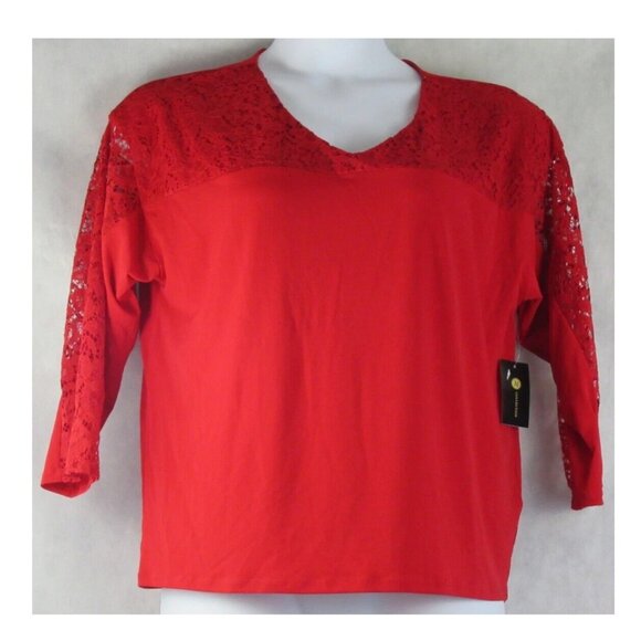 NWT JM Collection Women's Lace Detail 3/4-Sleeve Top, Real Red, Large - Picture 1 of 2
